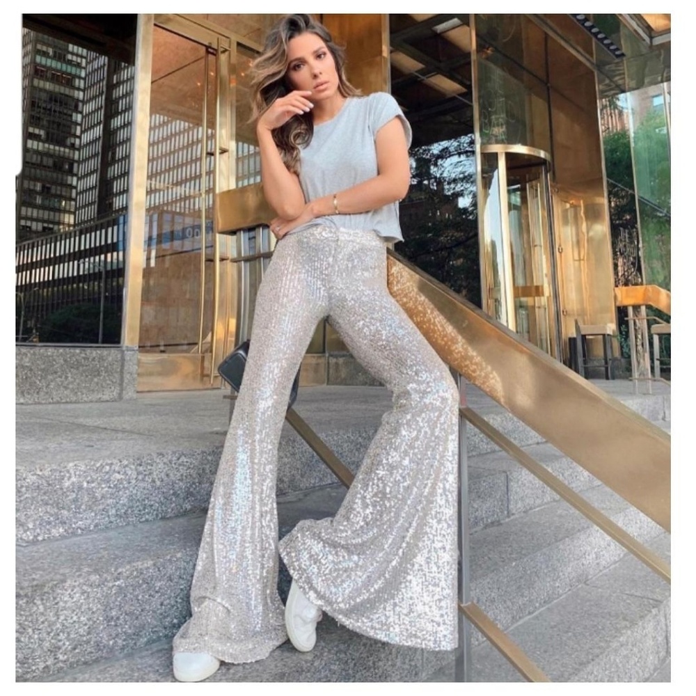 Zara Sequin flare trousers (7886)